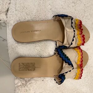 Loeffler Randall Cream Sandals with Multicolor Trim